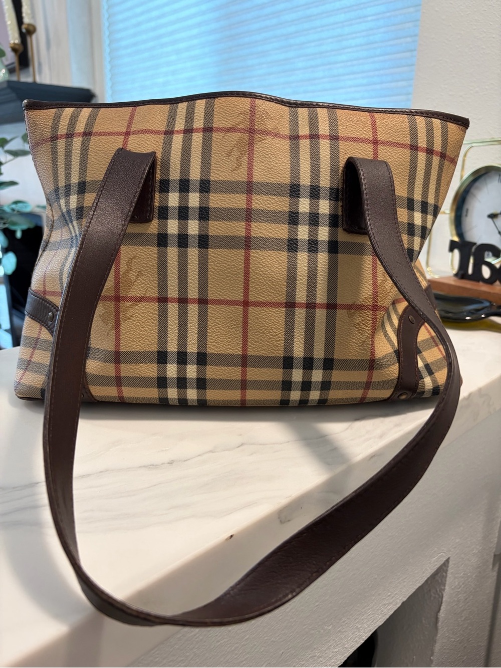 Authentic Burberry Canvas Tote Bag with Brown Trim - Picture 3 of 9